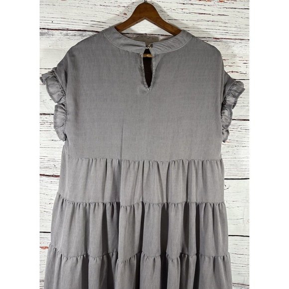 Joteisy Babydoll Dress Size Medium Gray Ruffle Short Sleeves Lined Keyhole Back - Picture 8 of 13